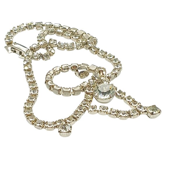 Vintage Rhinestone Choker Necklace With Dangling Crystal Accents - Picture 2 of 2